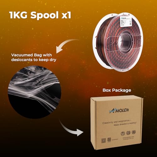 AMOLEN Silk Gradient Rainbow 3D Printer Filament, Black Red Gold, 1KG - color: Silk Gradient Black Red Gold