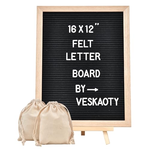 Veskaoty Felt Letter Board with 402 Letters & Stand, 12 x 16 inch, Black - color: Black
