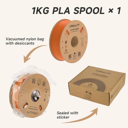 Official CREALITY Hyper PLA Filament 1.75mm, High Speed PLA 30-600mm/s Rapid 3D Printer Filament, Dimensional Accuracy +/-0.02mm, Stronger Toughness, Fit Most FDM 3D Printers，1KG(2.2lbs) Spool Orange - color: Orange