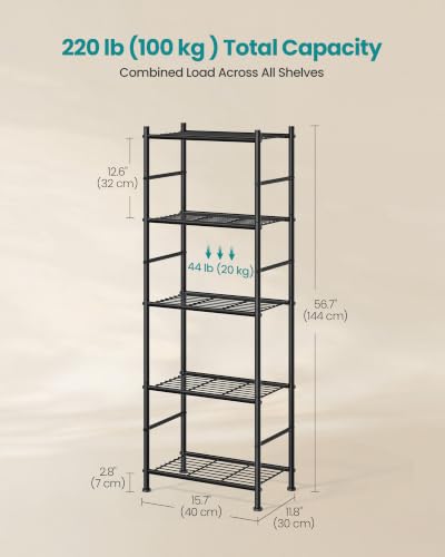 SONGMICS 5-Tier Shelving Unit, Steel Storage Rack, 11.8 x 15.7 x 56.7 Inch - size: 15.7"W, style: 5-Tier