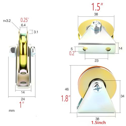 1.5" Bearing Wheel Wire Rope Pulley Block Bearings Bearing Wire Rope Guide Wheel for Lifting with Triangular Bracket L Bracket, 300LB (Bracket/U) - color: bracket/U