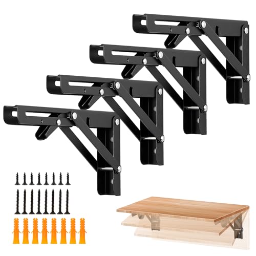 Ravinte Matte Black Folding Shelf Brackets, 8 Inch, 4 Pack - size: 8 Inch