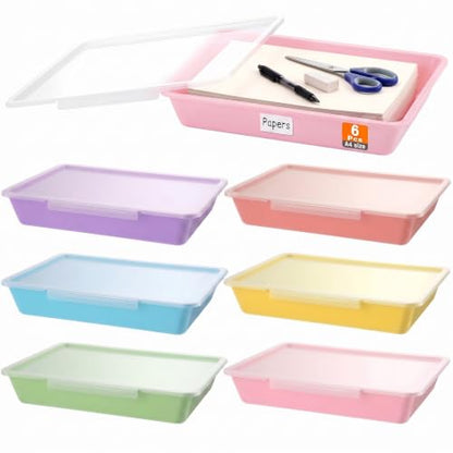 Tinlade 6 Pcs Classroom Paper Storage Bins with Lids, 13x10, Macaron - color: Macaron