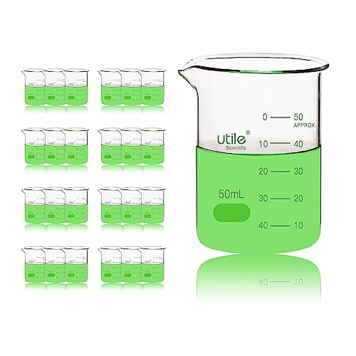 Utile 24 Pcs Glass Beaker Set, Vol.50ml Beakers, Glass Beaker with Double Scale Printed Graduation, 4000.0050.24-X - style: 24 pcs of 50ml