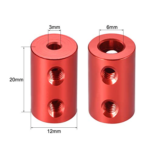 uxcell 3mm to 6mm Bore Rigid Coupling Set Screw L20XD12 Aluminum Alloy,Shaft Coupler Connector for RC Airplane Boat, Motor Accessories,Red,2pcs - size: 3mm to 6mm