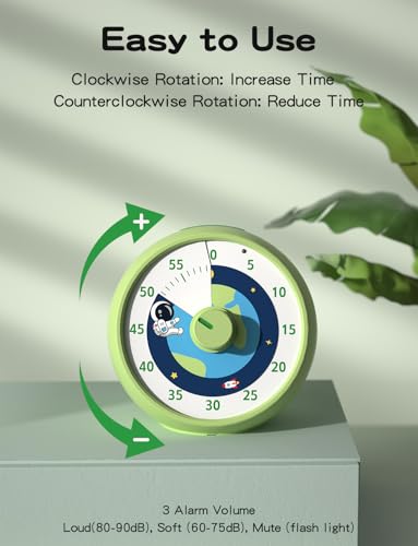 Visual Timer for Kids, 60-Minute Countdown Timer for Classroom Office Kitchen, Desk Timer Kids Time Management Tools with Silent Operation, Pomodoro Time Rainbow Pattern - color: Planet Green