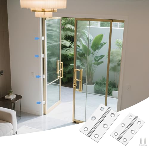 12 Pack Stainless Steel Folding Hinges with 72 Screws – 6 Large (2.4 x 1.45in) + 6 Small (2.16 x 1.37in) – Durable Metal Hinges for Cabinet Doors, Small Doors, Wooden Boxes, Drawers, Furniture DIY