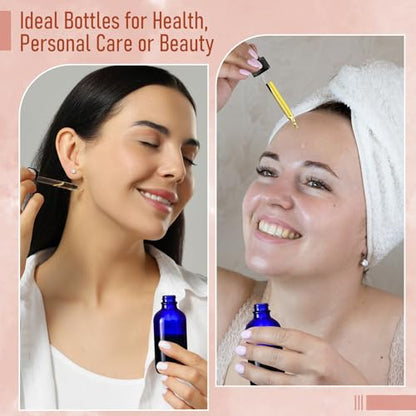 AOZITA 4 Pack, 2 oz Dropper Bottles with 1 Funnel & 4 Labels - 60ml Thick Dark Blue Glass Tincture Bottles with Eye Droppers - Leakproof Essential Oils Bottle for Health, Personal Care & Beauty - color: Blue with Eye Droppers