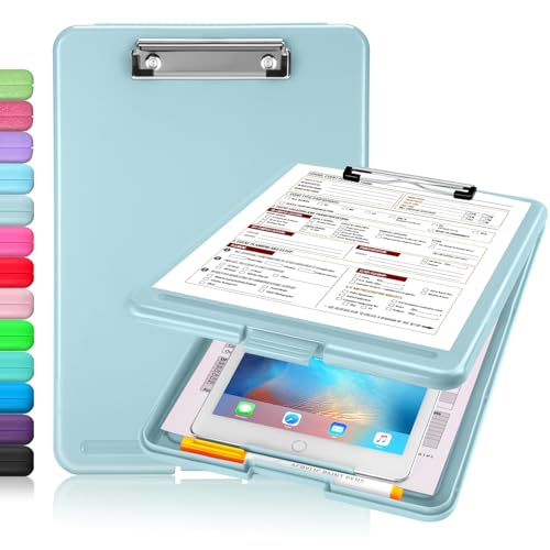 Sooez Clipboard with Storage, Plastic Nursing Clip Boards 8.5x11 - color: A-haze Blue