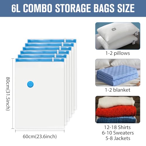 BoxLegend Vacuum Storage Bags with Hand Pump 6 Large 23.6’’x31.5’’ Thickened Vacuum Seal Bags for Clothing Coat Bedding Quilt Blanket Pillow Comforters - size: 6 Large - Hand Pump