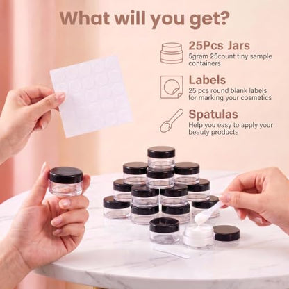 25 Count 5 Gram Sample Containers, Clear Lip Balm Jars - color: Black
