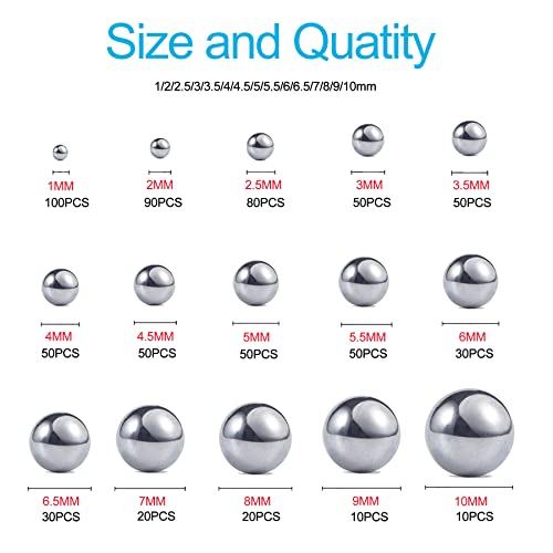 690 Piece 1-10mm 15 Sizes Metric Precision 304 Stainless Steel Assorted Loose Bicycle Bearing Steel Ball Assortment Kit - size: 0.039 - 0.394 in