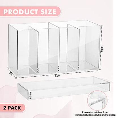 2 Pack 4 Compartment Acrylic Makeup Organizer with Lid Lash Cart Organizer for Lash Techs Bathroom Storage with 4 Tray Eyelash Mascara Brushes Supplies Brush Holder for Cosmetics or Office Supplies