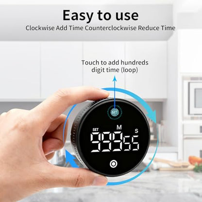 Digital Kitchen Timer, Magnetic Visual Countdown Countup Timer with Large LED Display, Adjustable Volume, Easy for Seniors and Kids, for Cooking, Classroom, Fitness, Study (Black) - color: Black