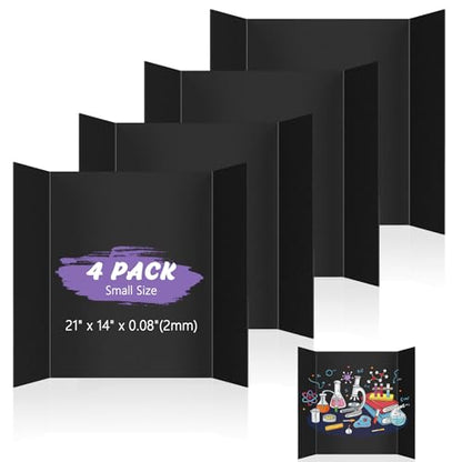 AKONEGE 4 Pack Small Trifold Poster Board 21" x 14" Tri Fold Poster Boards Black Corrugated Cardboard Project Boards for Presentations, School Projects, Science Fair, Exhibition Event Display - size: 21" x 14" (Small)
