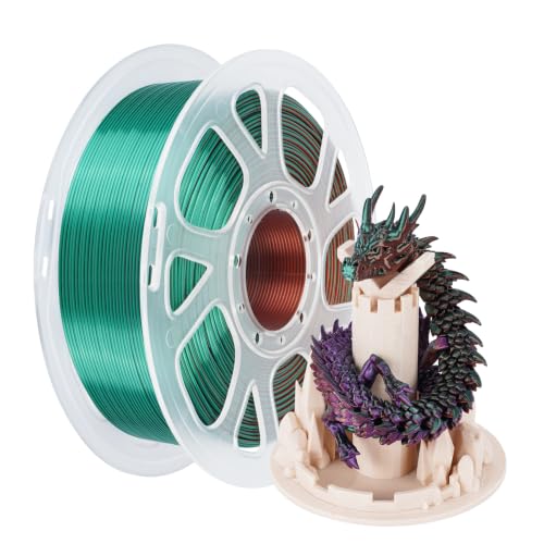 Kingroon Silk PLA Tri Color Filament 1.75mm, Multicolor 3D Printer Filament, Dimensional Accuracy ±0.02mm, 1kg Spool (2.2lbs), for Most FDM 3D Printers, Green Purple Copper - color: 1kg Green Purple Copper