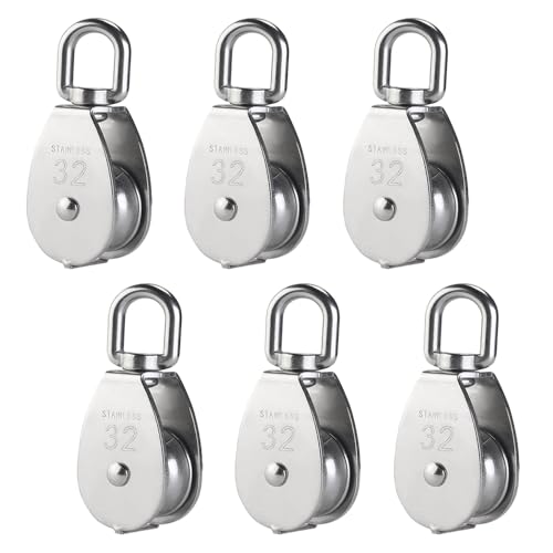 YAMASO,6Pcs 304 Stainless Steel M32 Silver Single Pulley Block Wire Rope Hanging Wire Towing Wheel - size: M32-6pcs