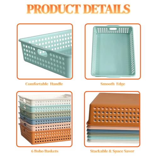 6 Pack Plastic Turn in Paper Trays for Classroom, Storage Bin Baskets, Boho - color: Boho
