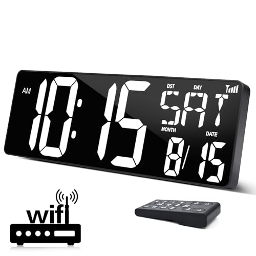 XREXS 16.5 in Large Display Wall Clock with Temperature/Date/Week, LED Big Digital Timer Clock with Remote Control, Alarm Clock for Home and Office, Auto-dimming - color: White