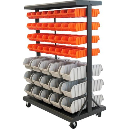 TRINITY 7-Tier Dual-Sided Rolling Storage Bin Rack & Parts Organizer, Black