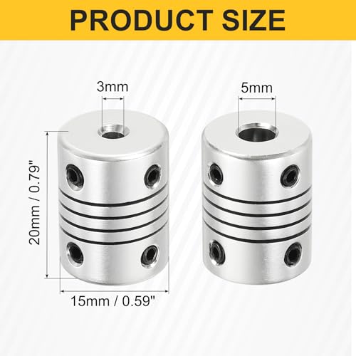 uxcell 4Pcs Flexible Couplings 3mm to 5mm Aluminum Alloy Joint Connector - size: 3mm to 5mm, style: D15 x L20mm