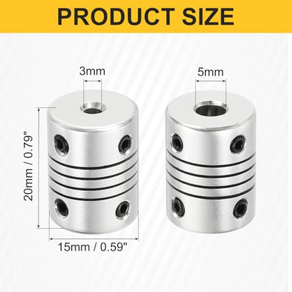 uxcell 4Pcs Flexible Couplings 3mm to 5mm Aluminum Alloy Joint Connector - size: 3mm to 5mm, style: D15 x L20mm