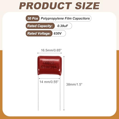 MECCANIXITY 30 Pcs Metallized Polypropylene Film Capacitors 394J 0.39UF - size: 394J 0.39UF