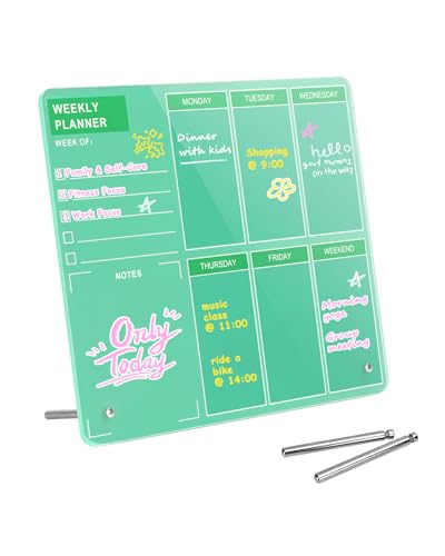 Desktop Thickened Acrylic Dry Erase Board, Weekly White Board with to Do List, Tabletop Whiteboard with Stand, Frameless Dry Erase Green Board，9.8"x11.8" for Office, Home, School(Desktop-GRN-2530) - color: Green, size: 12"W x 9.8"H