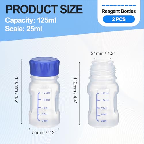 PATIKIL 125ml Reagent Bottle 2Pcs Graduated Storage PP Blue Cap Transparent - color: Transparent, size: 125ml