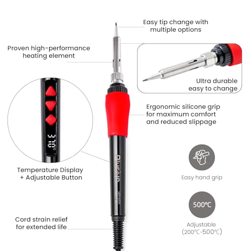 Soldering Iron Kit, 60W LED Display Digital Solder Pen, 5 Replaceable Tips, 21-in-1 Fast Heating with Solder Wire, Stand, Desoldering Pump, for Electronics Repair Hobby DIY 120V US Plug from Plusivo - color: Digital Soldering Iron Kit 1