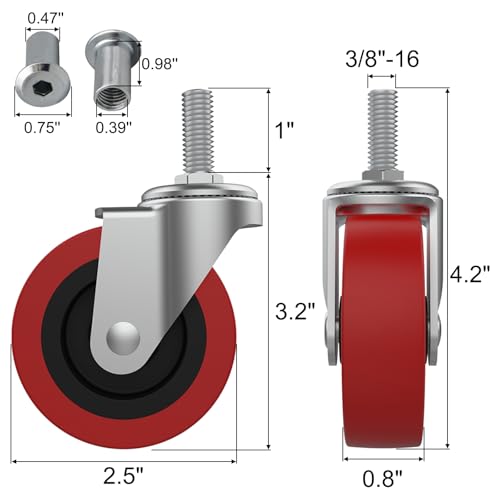 MySit 6 Pack Creeper Wheels 2.5 Inch Heavy Duty Swivel Caster Wheel - style: M10x25