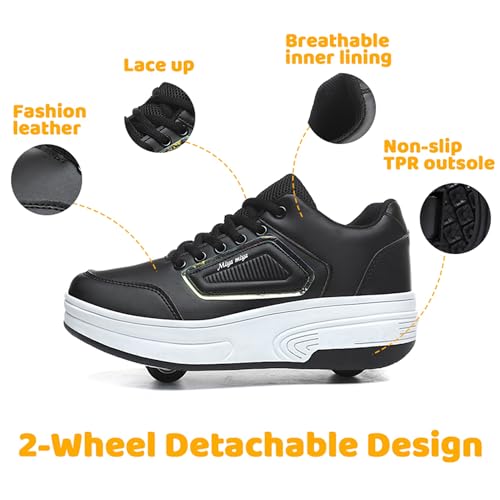 Wooowyet Roller Skate Shoes for Kids Boys Girls Rechargealbe Wheels Sneakers Fashion Roller Wheeled - color: Black, size: 1.5 Little Kid
