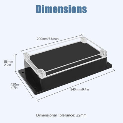 Junction Box with Clear Cover IP65 Waterproof ABS Plastic Universal Project Box with Fixed Ear, Black 7.8"x 4.7"x 2.2"(200x120x56mm)(Pack of 2) - color: 2 packs, size: 7.8"x 4.7"x 2.2"