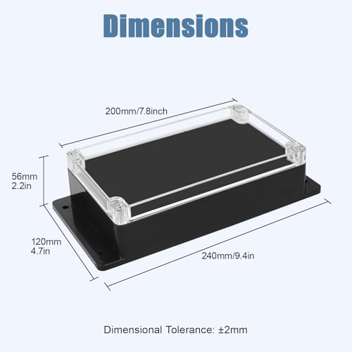 Junction Box with Clear Cover IP65 Waterproof ABS Plastic Universal Project Box with Fixed Ear, Black 7.8"x 4.7"x 2.2"(200x120x56mm)(Pack of 2) - color: 2 packs, size: 7.8"x 4.7"x 2.2"