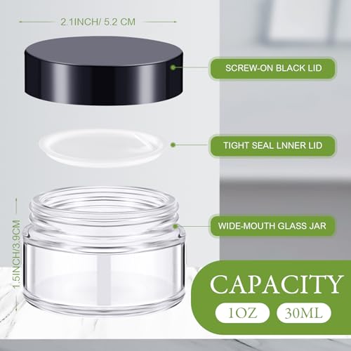 Domensi 100 Pcs 1oz Glass Jars Bulk, Clear, Black Lid, Plastic Lid - color: Black, size: Plastic Lid