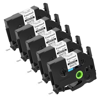 5 Pack Compatible with P-Touch TZe-231 AZE-231 TZ-231 Black on White 12mm 0.47'' Laminated Label Tape Replacement for Ptouch PT-H100 PT-D200 D210 D400 PT-P700 PT-1000 PT-2030 Label Maker - color: Black on White, size: 12mm