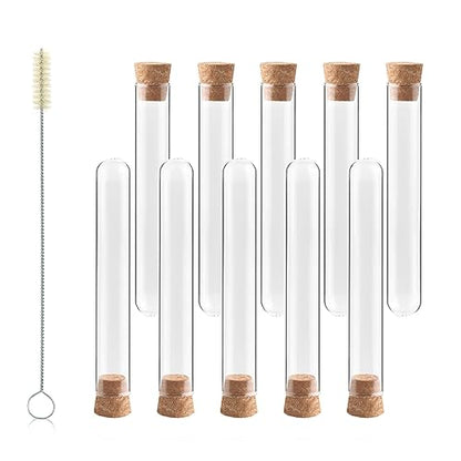 Glass Test Tubes with Cork and Brush, Vol.10ml/Dia.15x100mm, Pack of 50, 3.3 Borosilicate Glass, TTGS02-050 - style: 50pcs of Vol.10ml, with cork& brush