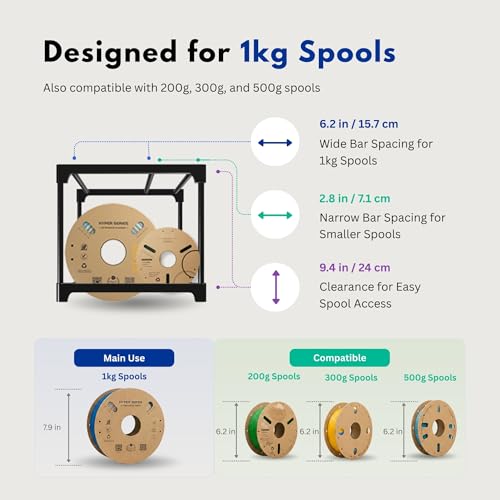 9-Tier 3D Printer Filament Storage Rack, Holds Up to 54 1kg Spools, Space-Saving Carbon Steel Spool Holder Organizer with Anti-Tip Kit, Modular Maker Workspace Storage System, Tool-Free Assembly