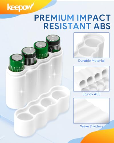 KEEPOW 2 Pcs Slimline AA Battery Storage Case Holder, White - size: 2*AA Battery Case