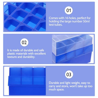 ULTECHNOVO Blue Centrifuge Tube Storage Box 3 Pack 50 ml Tube Holder Rack with Lid Freezer Container for Laboratory Test Tubes Scientific Research School and Personal Use