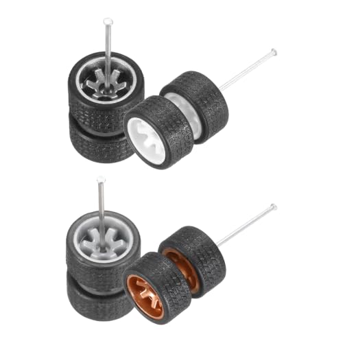 MECCANIXITY 4 Set 1/64 Wheels and Tires Set, Real Riders Rims Includes Axles for RC Diecast Car DIY Model, Silver Bronze White Gray Rims - color: Silver Bronze White Gray Rims