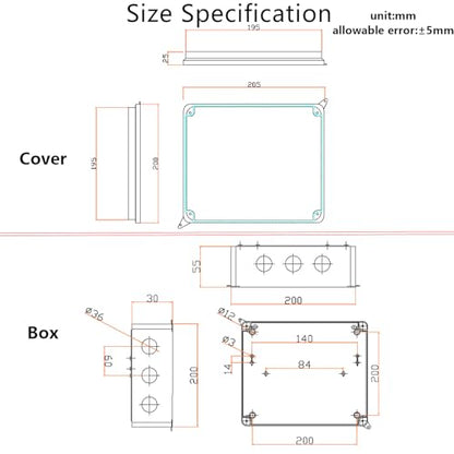 Outdoor Waterproof Box,Junction Box Reserved Holes IP65 ABS Plastic Electrical Boxes Power Cord Enclosure Project Box Black Outer Size 7.9 x 7.9 x 3.1 inch(200x200x80mm) - size: 7.9" x 7.9" x 3.1"