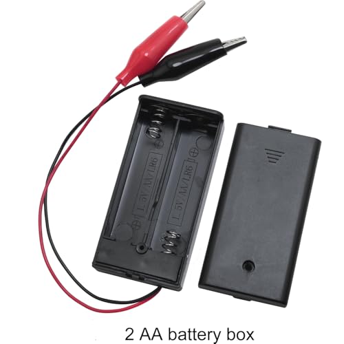 3PCS 2 AA Battery Holder with Cover and Switch and Cable Alligator Clip Medium Battery Holder Box Organiser with ON Off Switch Alligator Clip Wire Cable Black