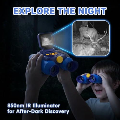 Kids Binoculars with Night Vision Camera, 10X Zoom Digital Adventures Telescope with 2.4" IPS Screen, Nature Explorer STEM Toys for Bird Watching Camping, Gifts for Boys Girls Age 4-12 - Blue - color: Blue