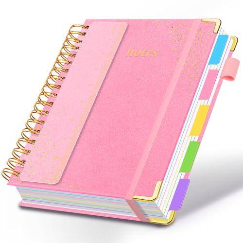 Hardcover Spiral Notebook with Tabs & Dividers, 8"x10" 5 Subject - color: Pink, size: 8''x 10''