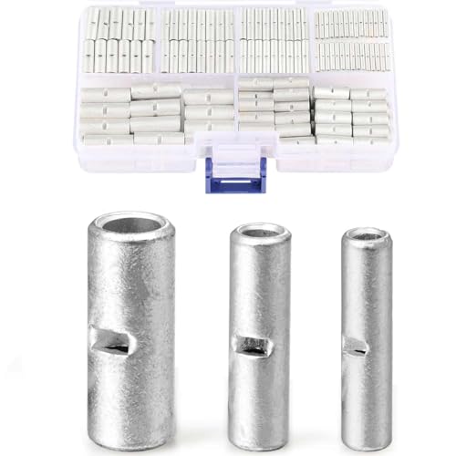 Chanzon 250pcs Non Insulated Butt Connectors Kit 22-18,16-14,12-10AWG - size: 22-18, 16-14, 12-10 Gauge
