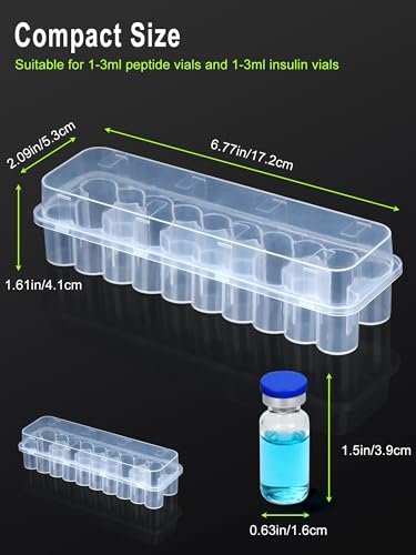 Peptide Case for Fridge 24Slot, 3ml Vial Storage Case for Refrigerator, Insulin Cooler Travel Case TSA Approved, 3ml Peptide Vial Storage Holder for Insulin, GLP-1, Peptides - Clear