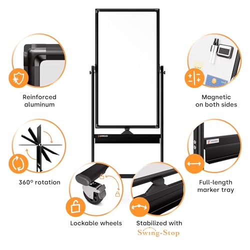 Kamelleo Rolling Whiteboard on Wheels 24" x 48", Double Sided White Board - color: Jet Black, size: 24x48