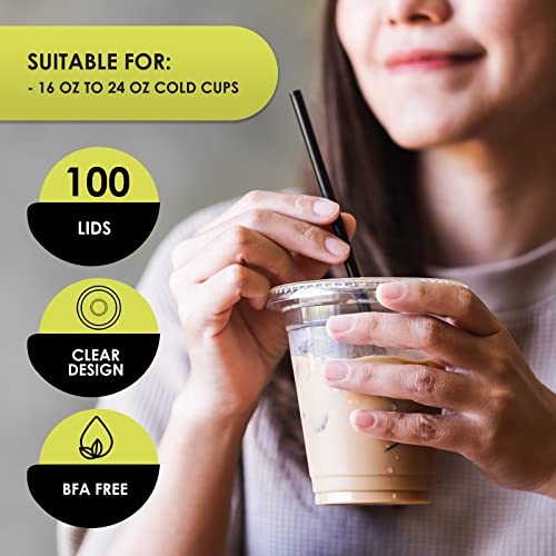 PAMI Clear Plastic Flat Lids with Straw Slot,Fits 16-24 oz Cups,100-Pack