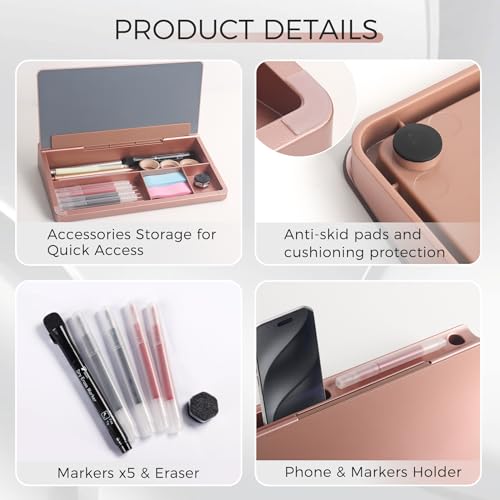 TOWON Compact Glass Desktop Whiteboard with Storage 12x7 in, Rose Gold - color: Metallic Rose Gold